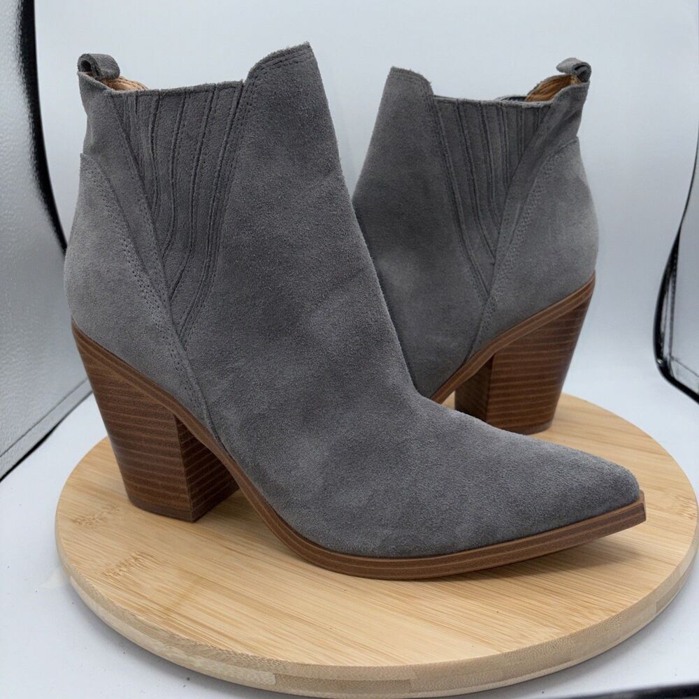 Marc Fisher Gadri Boots Ankle Gray Suede Pointed Toe Gore Panels Women Size 11M